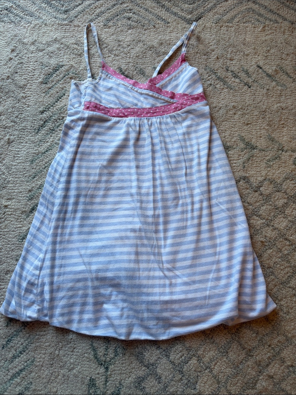 Janie & Jack girl's Blue & White Stripe Dress with Pink Trim